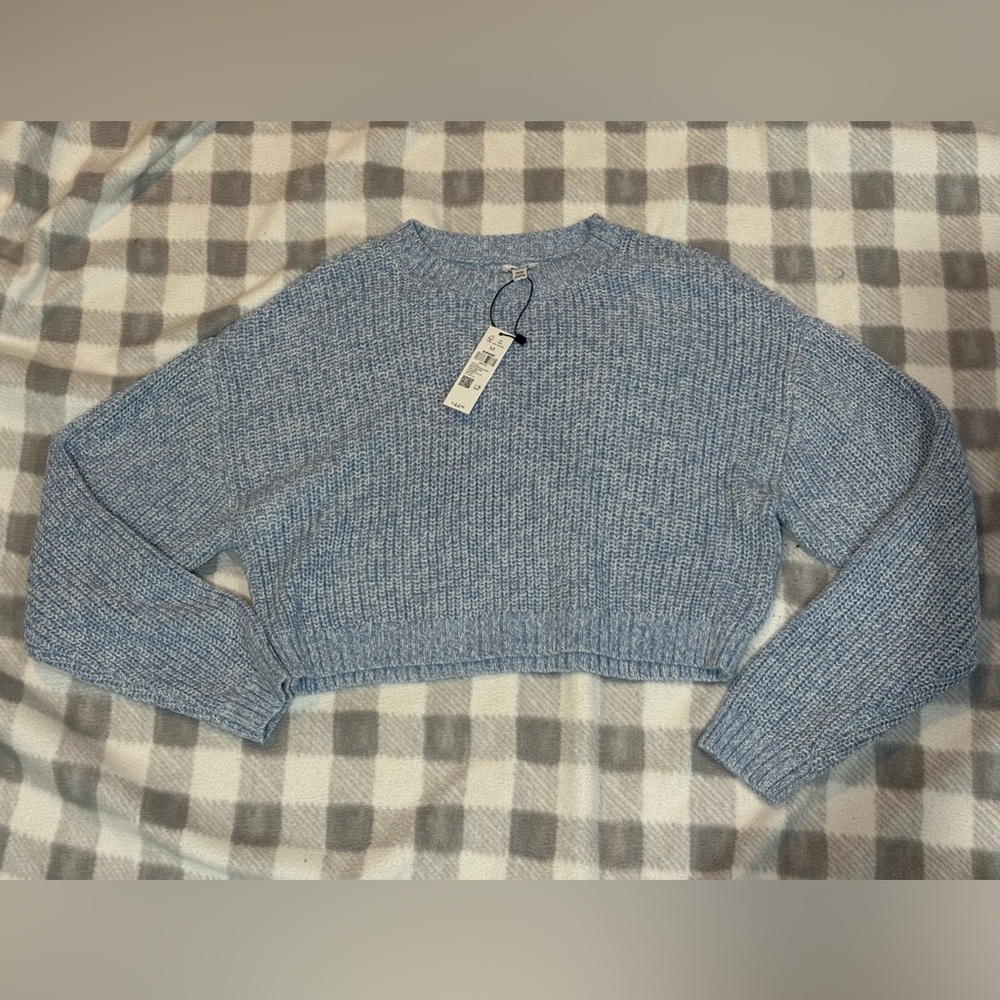 Garage light blue cropped sweater ribbed knit